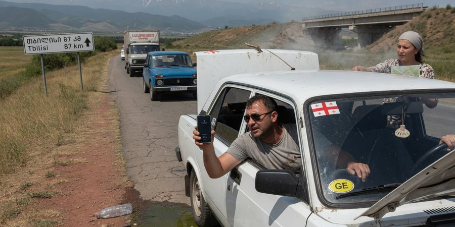Viaggiatore su un'auto a noleggio in Georgia