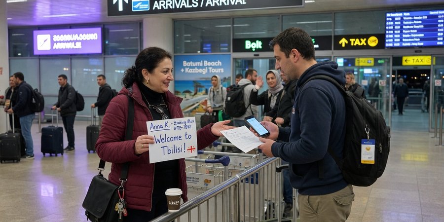 Host TakeCars accoglie un cliente all'aeroporto di Tbilisi
