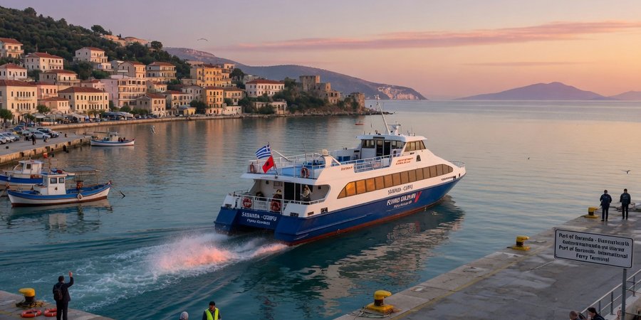 Aliscafo Saranda – Corfù in partenza dal porto all'alba