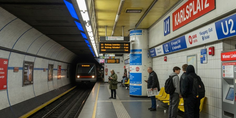 Stazione della U-Bahn di Vienna senza auto a noleggio nel parcheggio