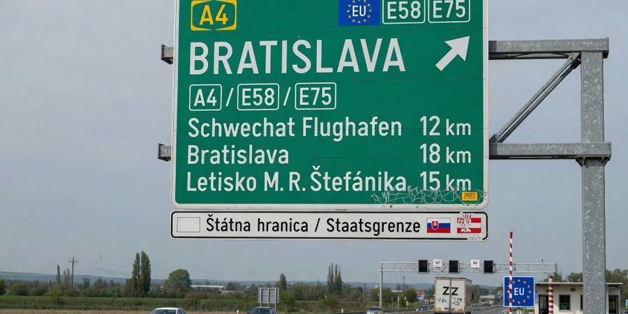 Cartello autostradale A4 fra Vienna e Bratislava al confine slovacco