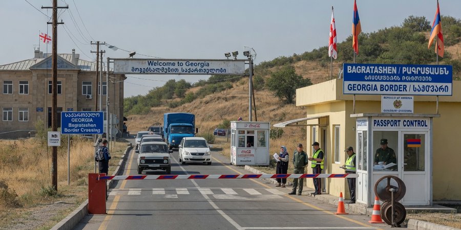 Valico di Bagratashen sulla strada tra Armenia e Georgia