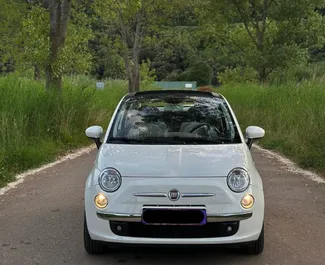 Vista frontale di un noleggio Fiat 500 Cabrio a Budva, Montenegro ✓ Auto #10437. ✓ Cambio Manuale TM ✓ 0 recensioni.