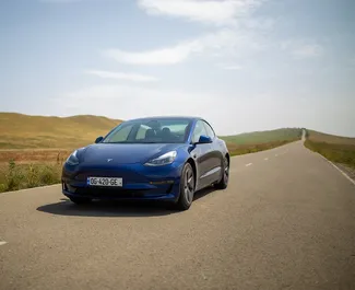 Vista frontale di un noleggio Tesla Model 3 a Tbilisi, Georgia ✓ Auto #11685. ✓ Cambio Automatico TM ✓ 0 recensioni.