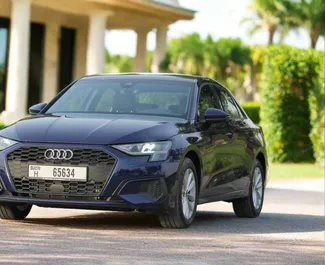 Vista frontale di un noleggio Audi A3 Sedan a Dubai, Emirati Arabi Uniti ✓ Auto #13260. ✓ Cambio Automatico TM ✓ 0 recensioni.