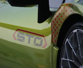 Noleggio auto Lamborghini Huracan STO 2023 negli Emirati Arabi Uniti, con carburante Benzina e 640 cavalli di potenza ➤ A partire da 3200 AED al giorno.