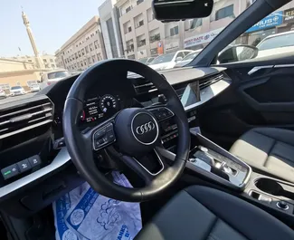 Vista frontale di un noleggio Audi A3 Sedan a Dubai, Emirati Arabi Uniti ✓ Auto #13570. ✓ Cambio Automatico TM ✓ 0 recensioni.