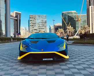 Vista frontale di un noleggio Lamborghini Huracan STO a Dubai, Emirati Arabi Uniti ✓ Auto #13602. ✓ Cambio Automatico TM ✓ 0 recensioni.