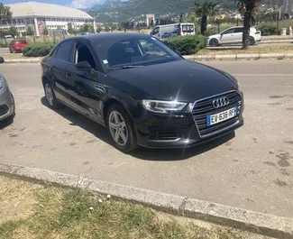 Vista frontale di un noleggio Audi A3 Sedan all'aeroporto di Podgorica, Montenegro ✓ Auto #15663. ✓ Cambio Automatico TM ✓ 0 recensioni.