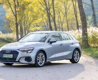 Vista frontale di un noleggio Audi A3 in Becici, Montenegro ✓ Auto #15932. ✓ Cambio Automatico TM ✓ 0 recensioni.
